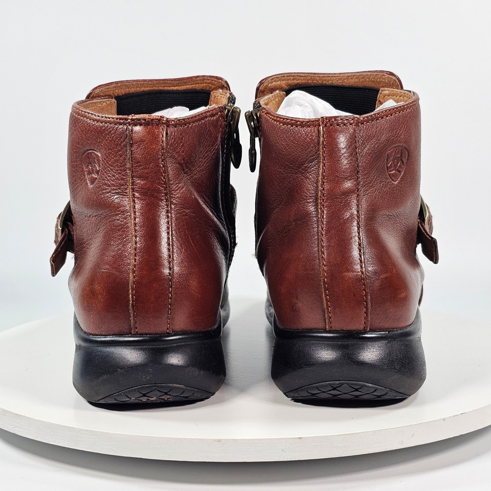 Ariat 20020 Brown Leather Buckle Ankle Boots Womens‎ 6B Zip Up Low Wedge Booties - Picture 4 of 7